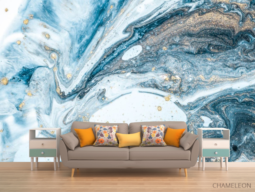 Фотообои Синий флюид с перламутром - 1