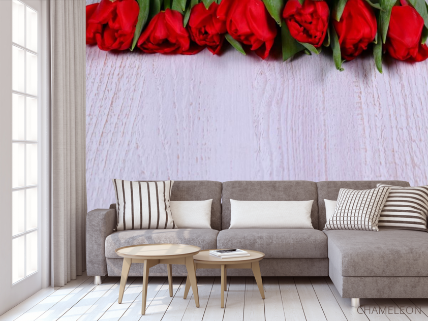 Фотообои красные розы на белом деревянном фоне - 3