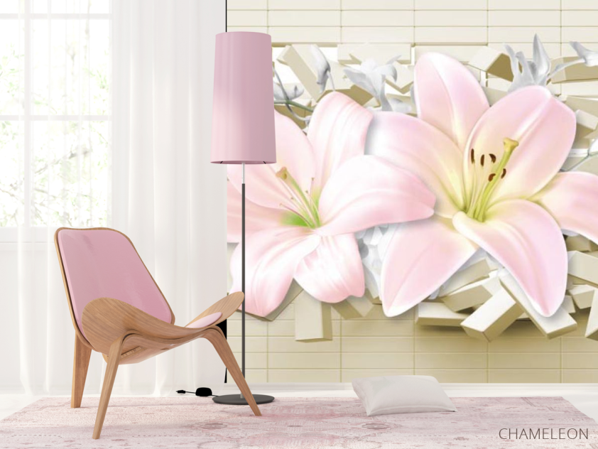 Фотошпалери Лілії 3д і цегла - 4