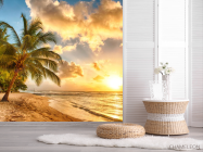 Фотошпалери пальми над морем і жовті хмари - 2