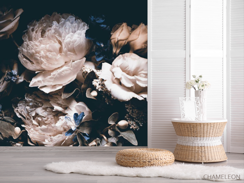 Фотошпалери Вінтажні квіти на чорному тлі - 2