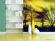 Фотошпалери жовте небо за деревами - 3