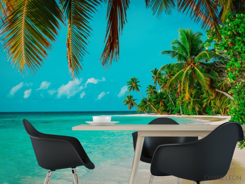 Фотошпалери багато пальм над блакитним морем - 1