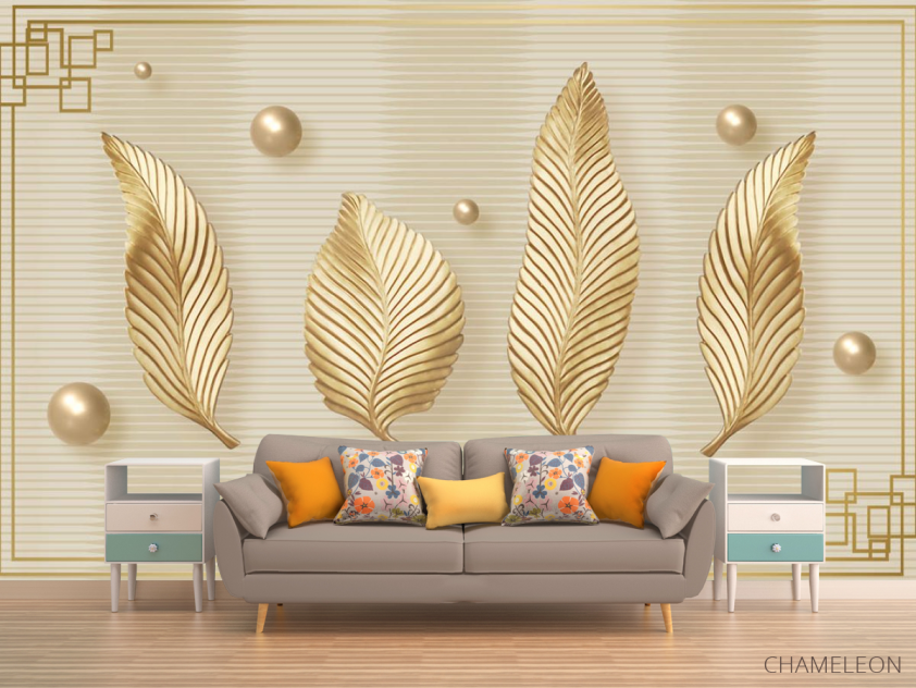 Фотообои Золотые 3д листья - 1