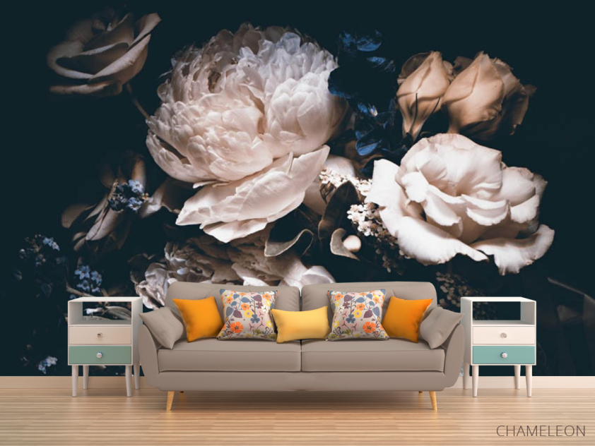 Фотообои Винтажные цветы на черном фоне - 1