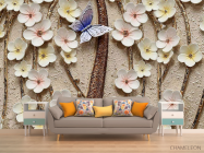 Фотообои Керамические цветы с бабочкой - 1