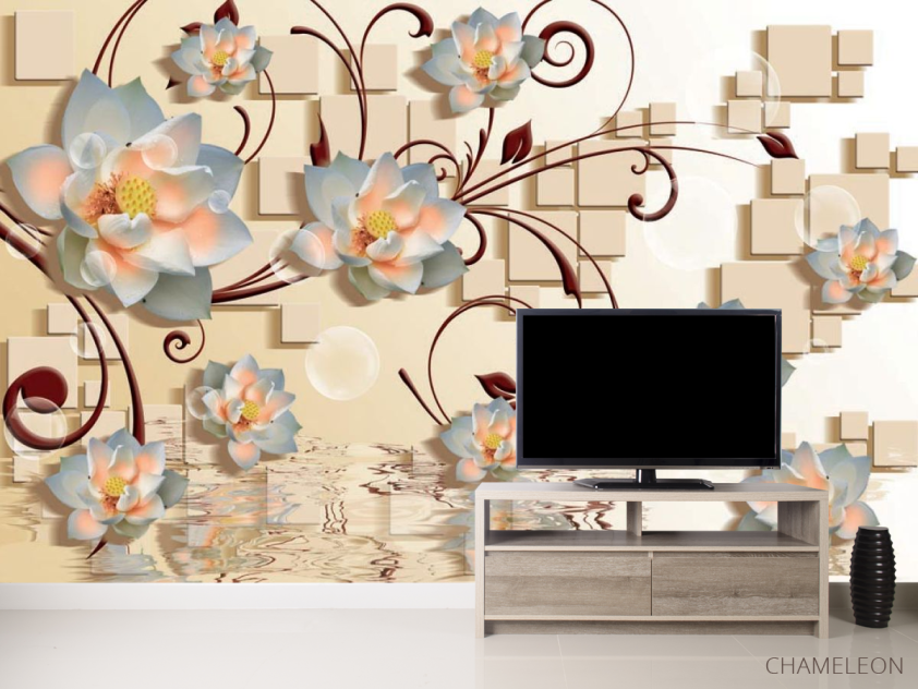 Фотообои Цветы 3d и квадраты - 2