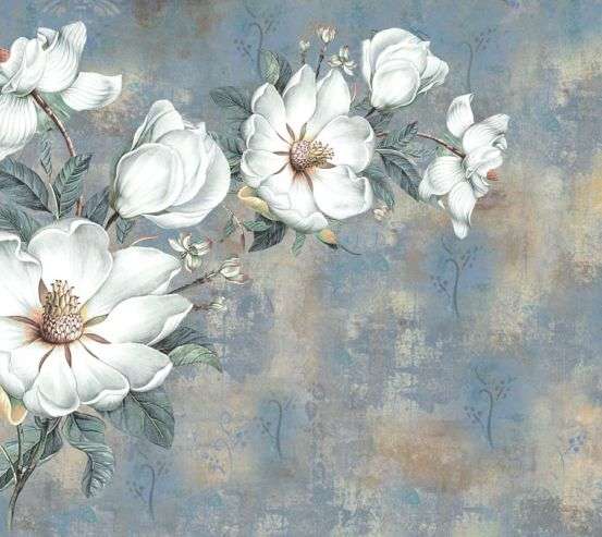 Фотообои Белые цветы на голубом фоне Фотообои Белые цветы на голубом фоне 22180