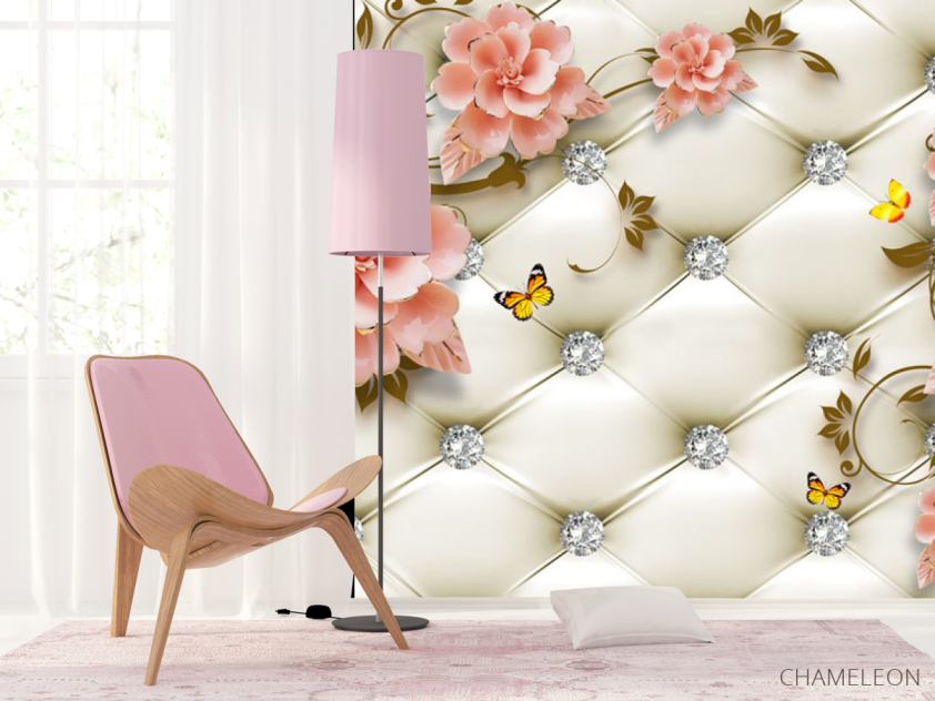 Фотошпалери Керамічні квіти на тлі оббивки - 4