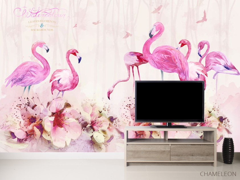 Фотообои Акварельные фламинго - 2