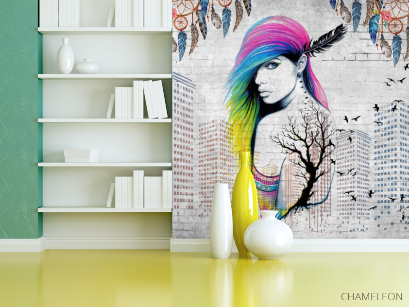 Фотошпалери кольорові волосся і висотки - 3