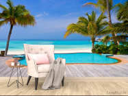 Фотообои Бассейн и пальмы на берегу моря - 4