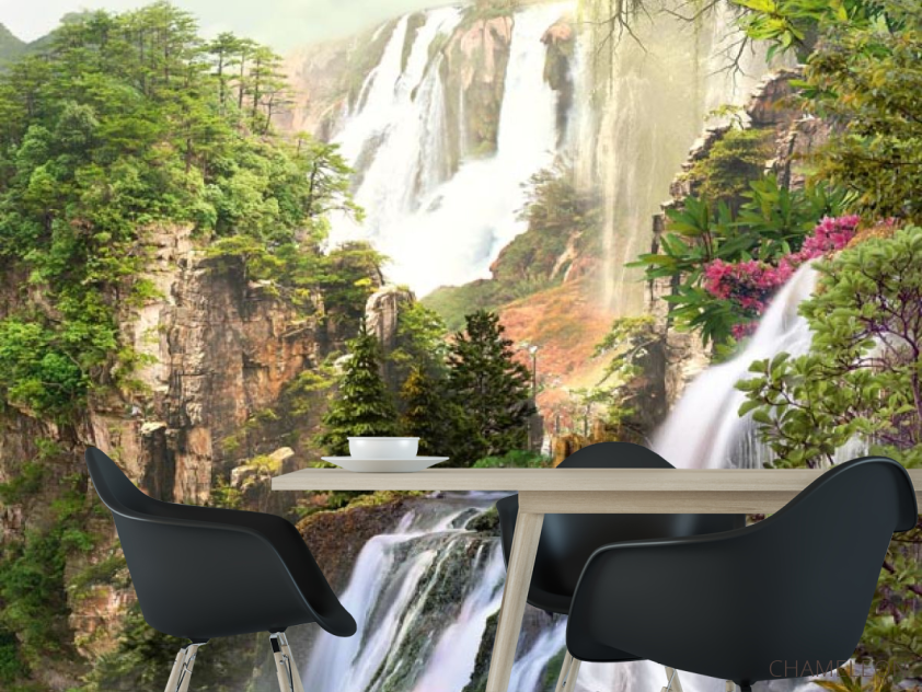 Фотошпалери два водоспаду на скелі - 1