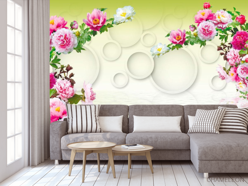 Фотообои 3д цветы с кольцами - 3