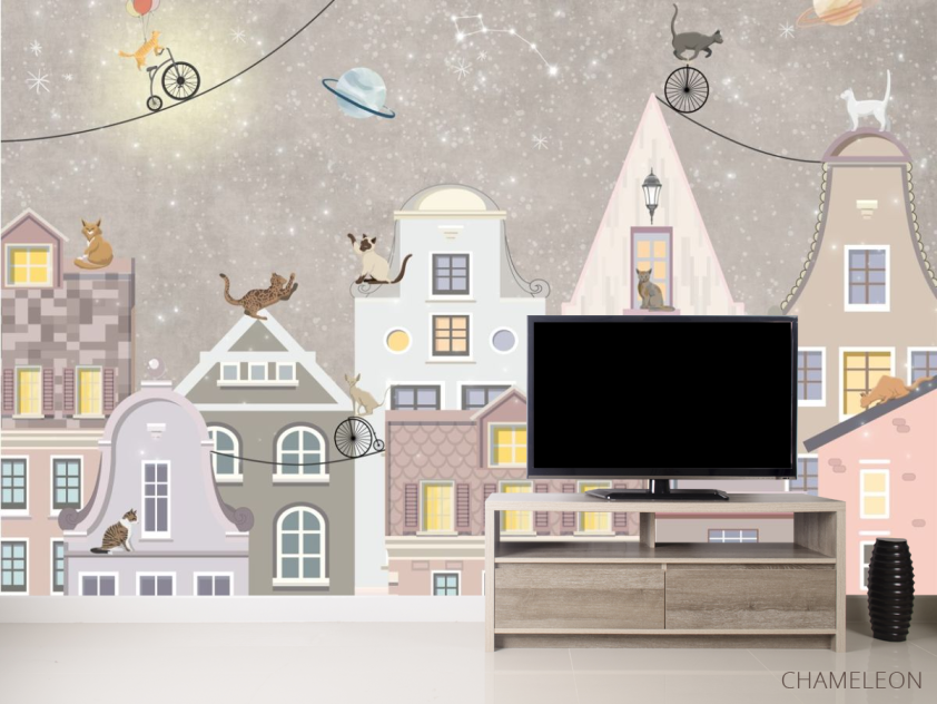 Фотообои Домики с котиками - 2