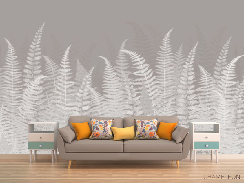 Фотообои Листья папоротника серые - 1