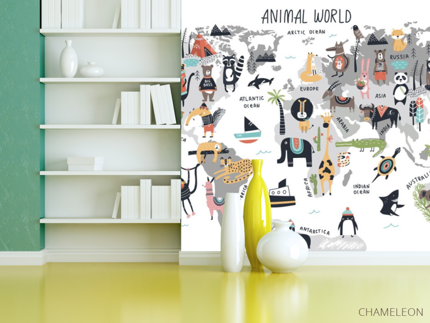 Фотошпалери Карта світу з тваринами - 3
