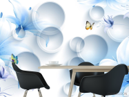 Фотошпалери Сині квіти з метеликами - 1