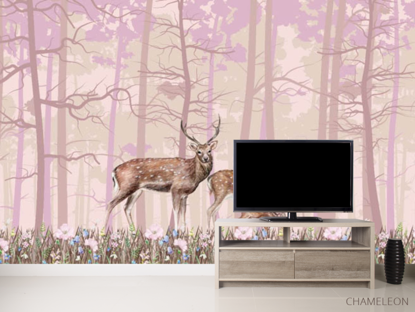 Фотообои Олени в розовом лесу - 2