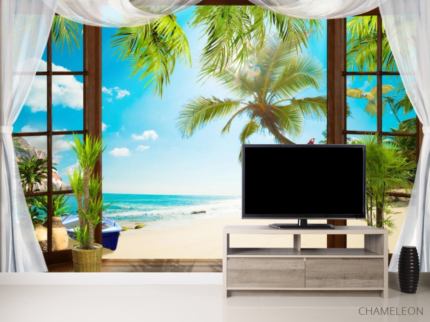 Фотообои Вид из окна на пальмы и море - 2