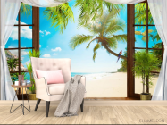 Фотообои Вид из окна на пальмы и море - 4