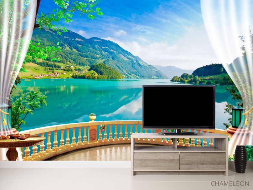 Фотообои Панорамное окно с озером - 2