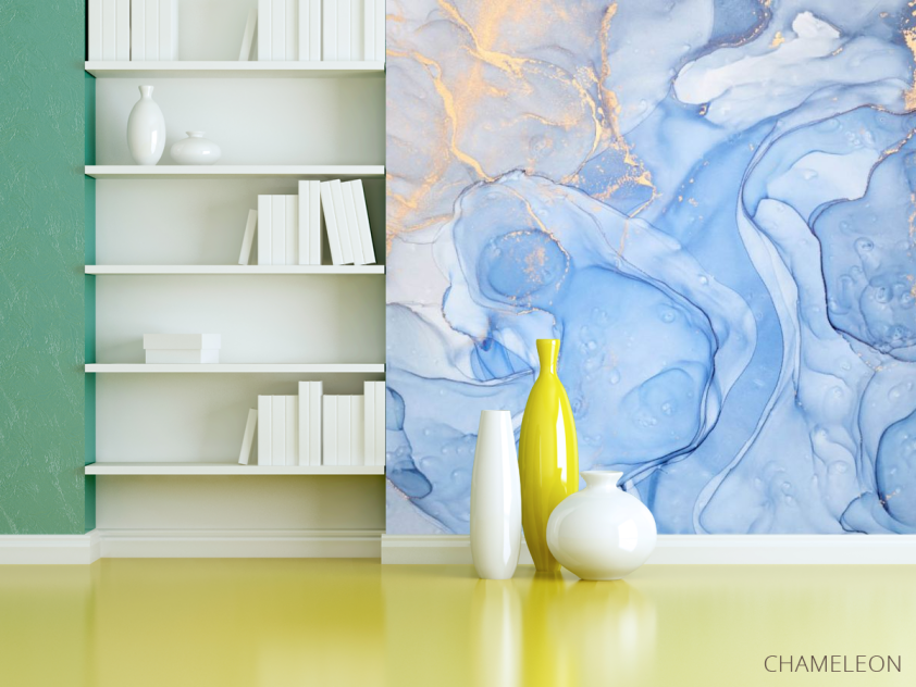 Фотошпалери Блакитний флюїд з золотом - 3