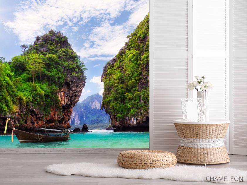 Фотошпалери човен біля скель - 2