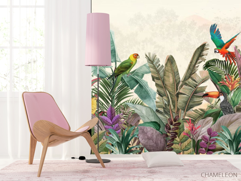 Фотошпалери папуги і тропічні листя - 4