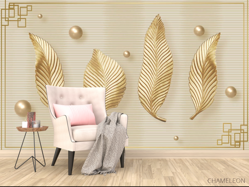Фотообои Золотые 3д листья - 4