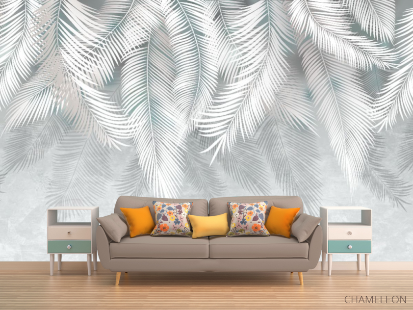 Фотообои серые листья на стену - 1