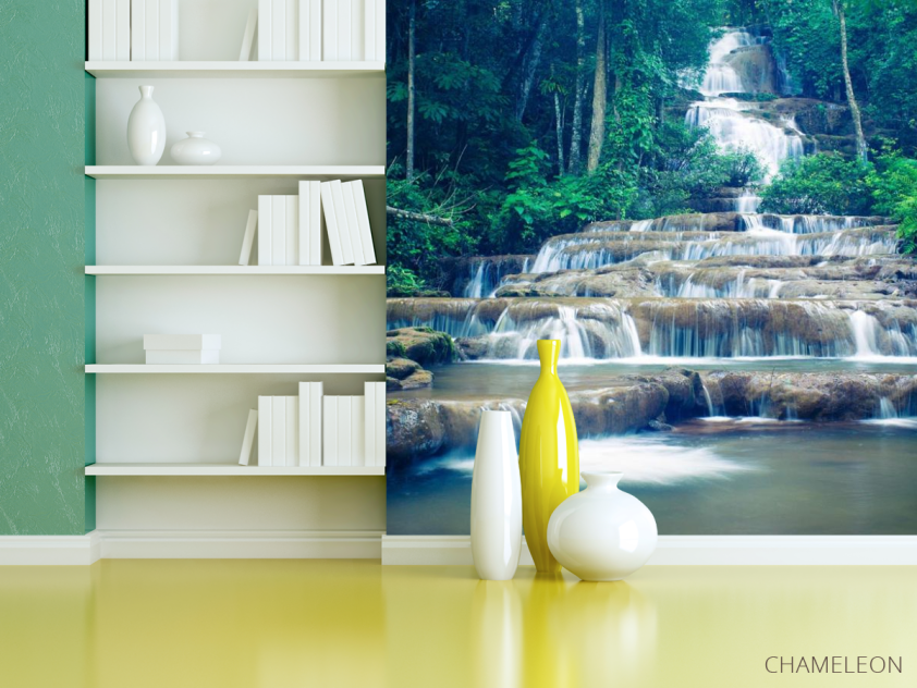 Фотошпалери ступінчастий водоспад у лісі - 3