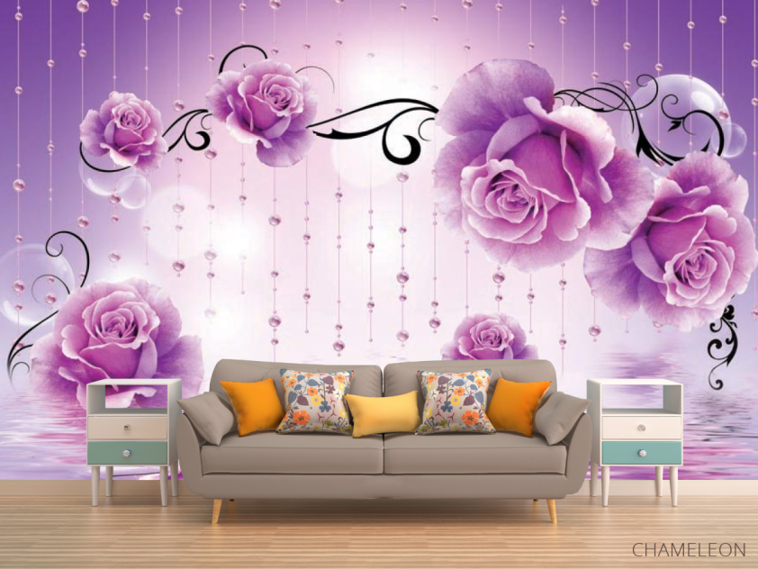 Фотообои Фиолетовые 3d цветы - 1