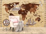 Фотообои Винтажная карта детская коричневая - 4