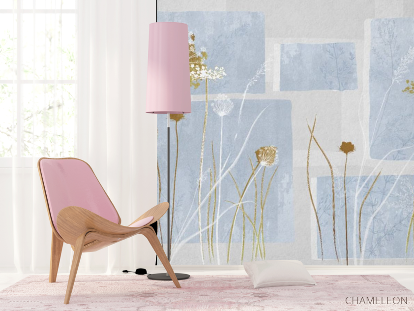 Фотошпалери сухоцвіти на синьому дизайнерському тлі. - 4