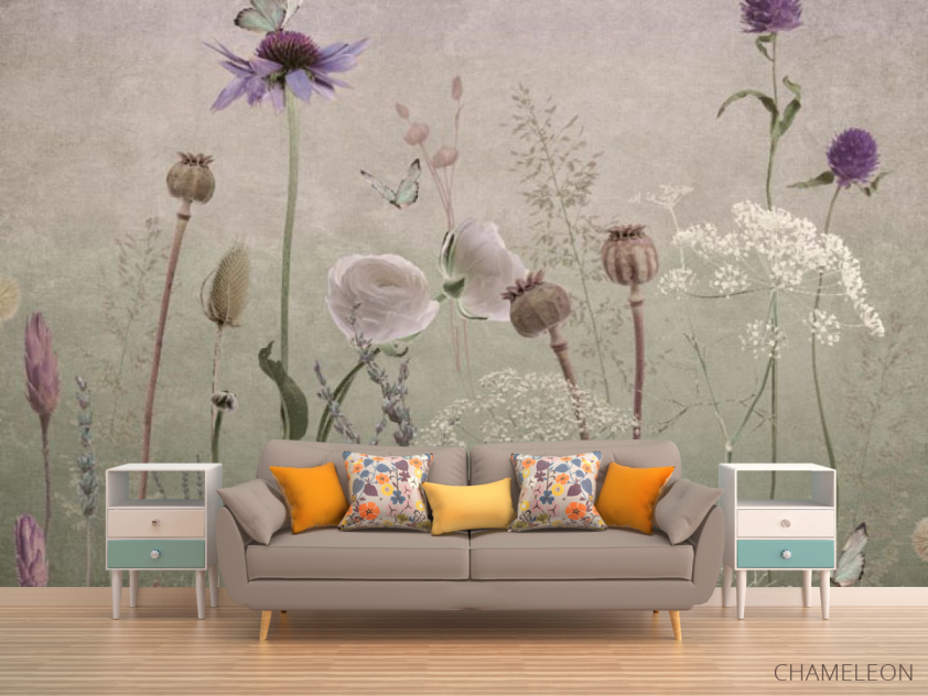 Фотообои Полевые дизайнерские цветы розовые - 1