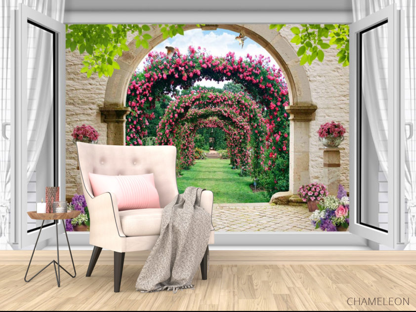 Фотообои  Вид из окна на сад с розами - 4