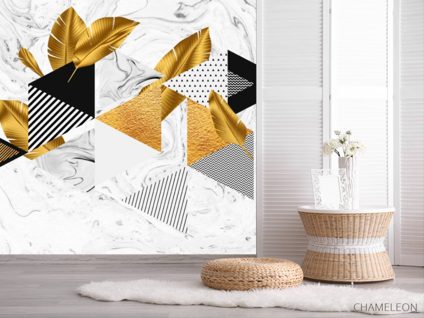 Фотошпалери золоті листья і трикутники - 2