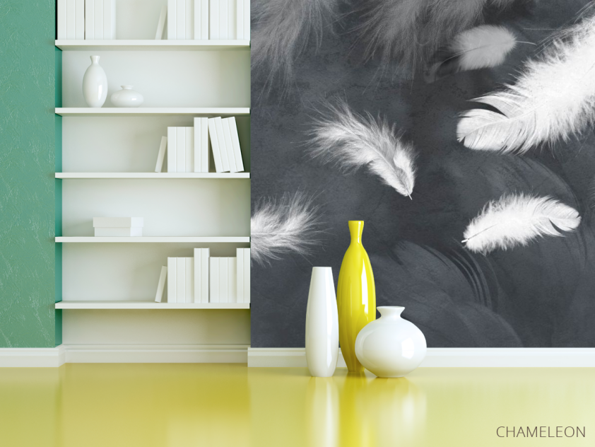 Фотошпалери білі пір'я на сірому - 3