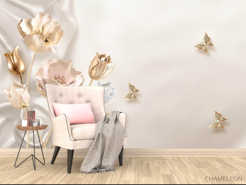 Фотообои Золотые 3д цветы - 4