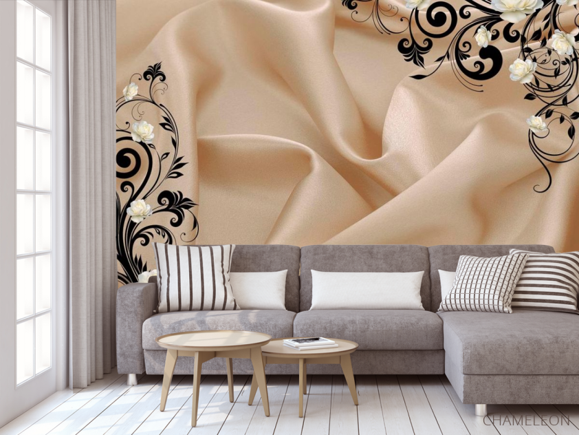 Фотообои Атласная ткань и 3d розы - 3