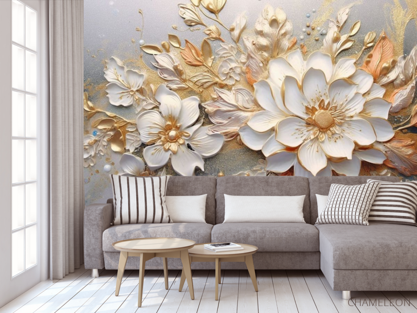 Фотообои 3д цветы золотые - 3