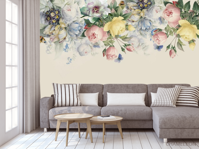 Фотообои Нежные винтажные цветы с потолка - 3