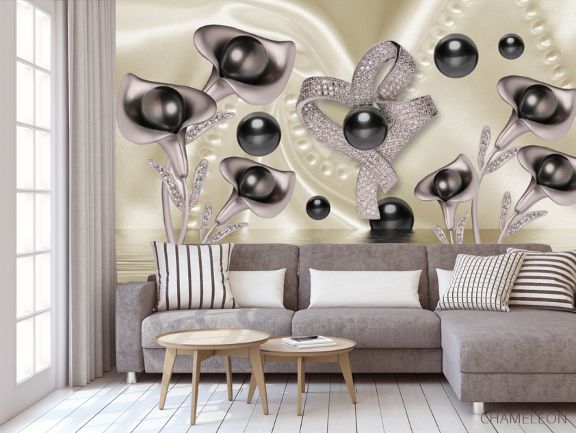 3д фотообои 3д цветы с камнями - 3