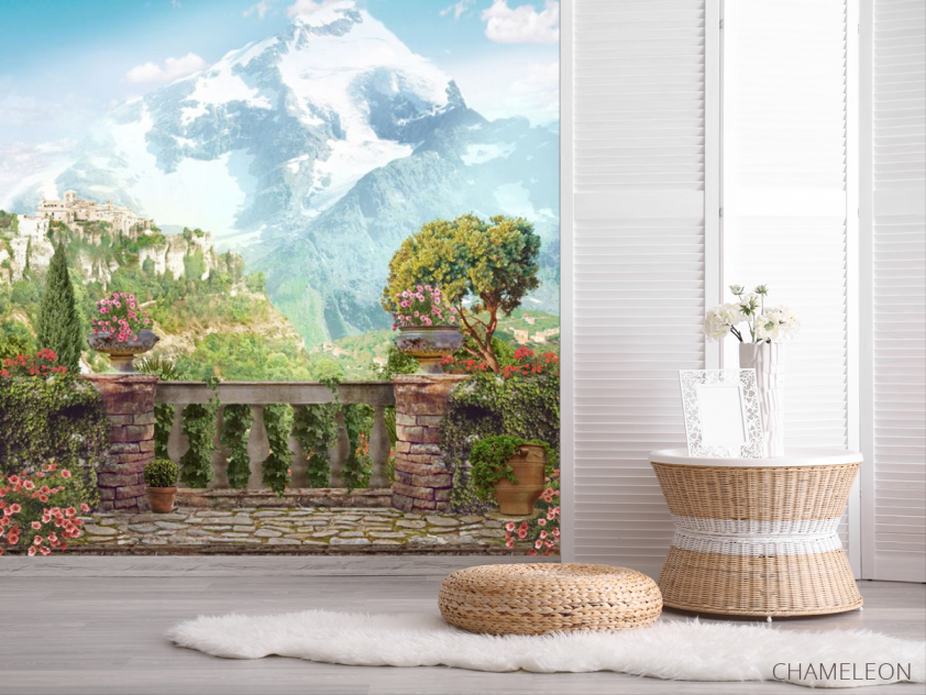 Фотообои Фреска балкон  с видом на горы - 2