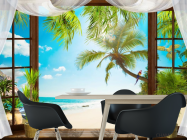 Фотошпалери Вид з вікна на пальми і море - 1