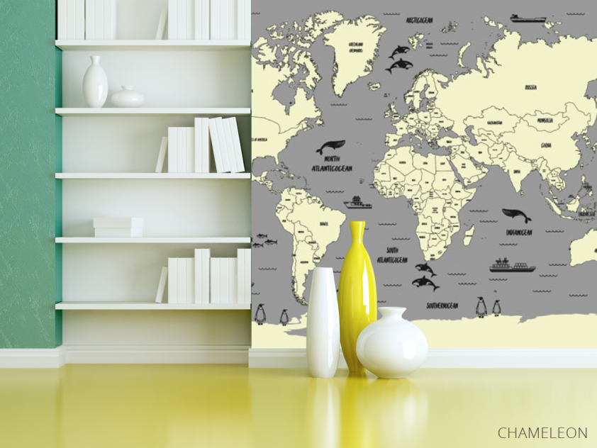 Фотошпалери Карта в сірому кольорі в дитячу - 3