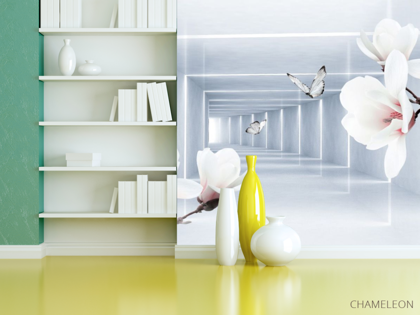 Фотошпалери квіти і 3Д тунель - 3