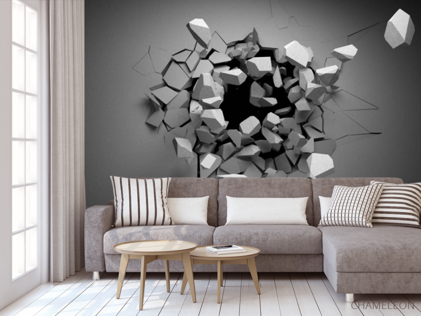 Фотообои камни вылетают со стены - 3