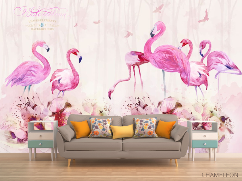 Фотообои Акварельные фламинго - 1